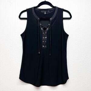 White House Black Market Lace Up Black Sleeveless Top Women Small Stretch Dressy